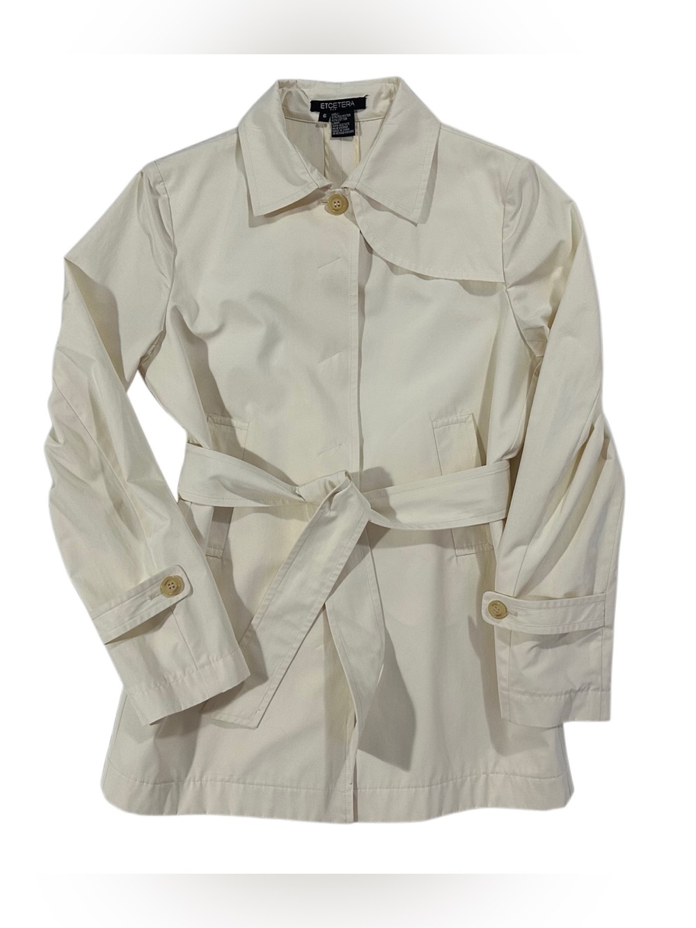 Etcetera Cream Belted Lightweight Trench Coat Jacket Women’s Size 6